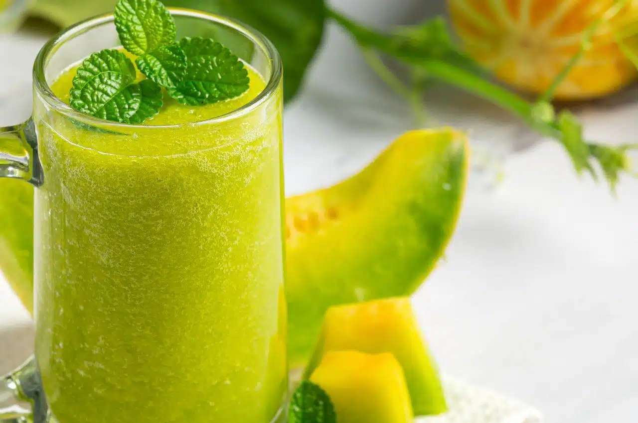 Healthy Snacks-glass-melon-juice-put-white-marble-floor Healthy Snacks That Can Help You Lose Weight
