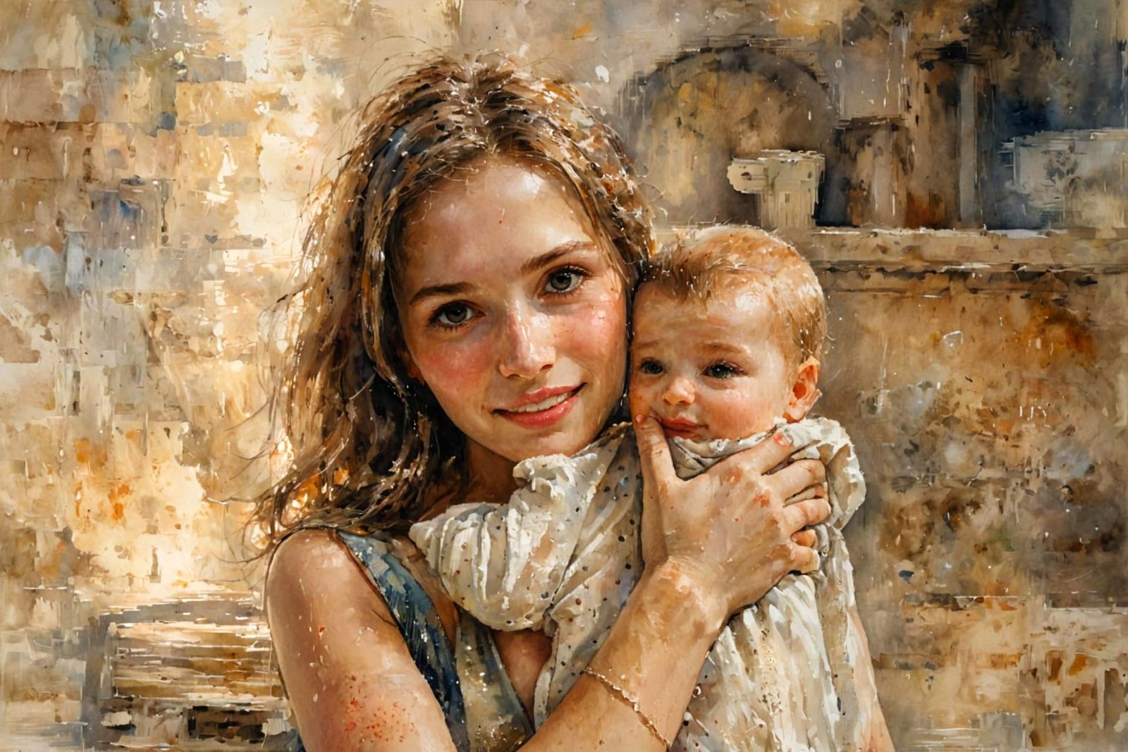 Mother holding baby, warm expression
