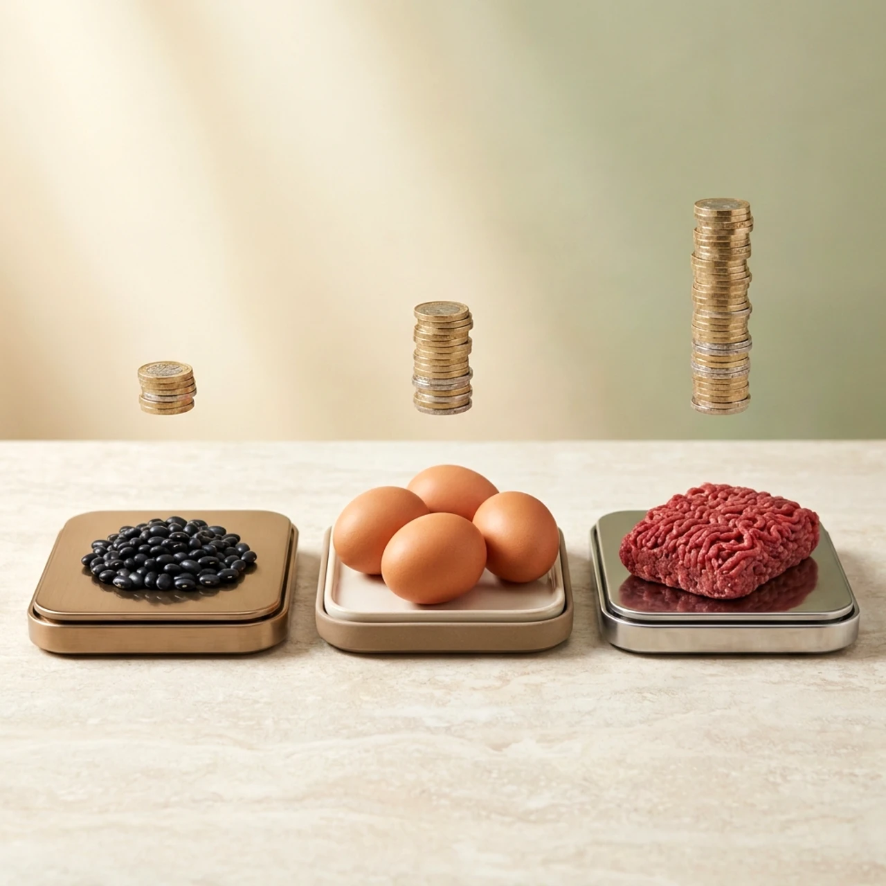 eating healthy on a budget a weekly grocery system for women 08 eating healthy on a budget. 3D illustration comparing the cost of 25 grams of protein from beans, eggs and beef