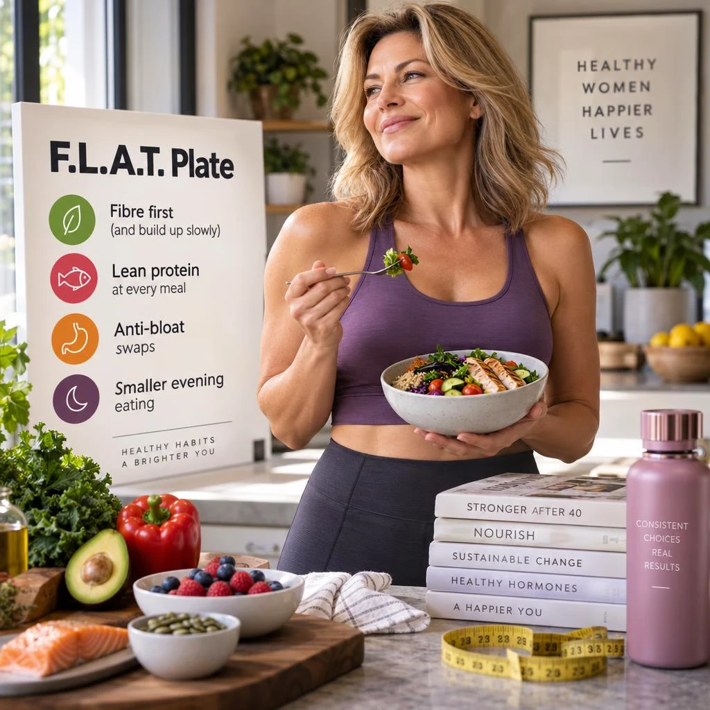 flat stomach diet for women over 40. 3D illustration.