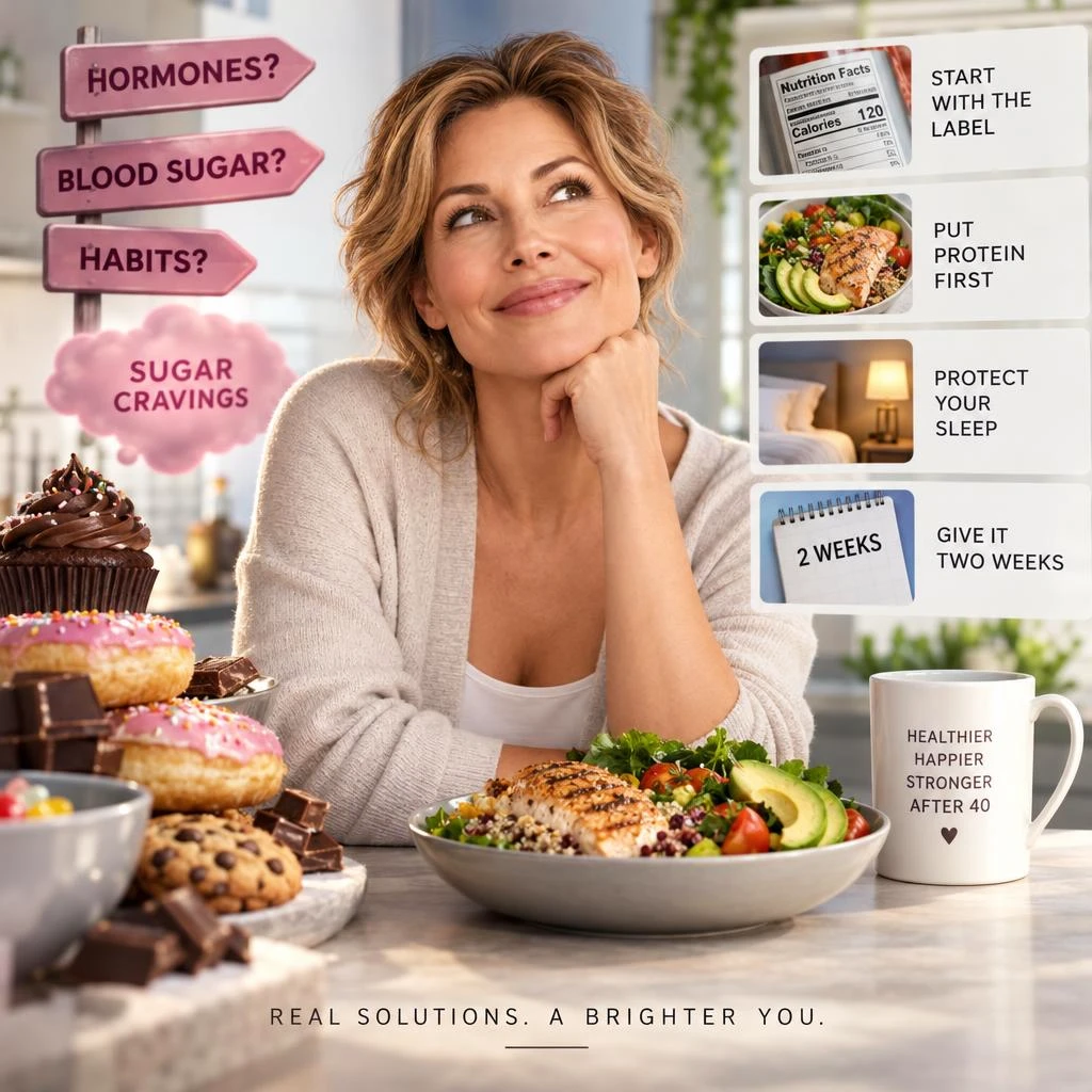 how to cut sugar after 40 why cravings hit harder in perimenopause and what actually works. 3D illustration